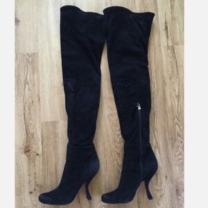 ★Org.$2190 ALAÏA Suede Over-The-Knee Boots Black 40★